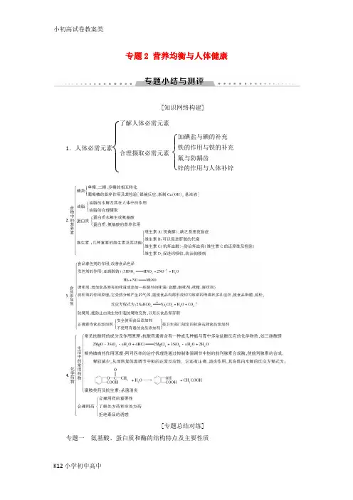 【配套K12】2018-2019学年高中化学 专题2 营养均衡与人体健康专题小结与测评学案 苏教版选