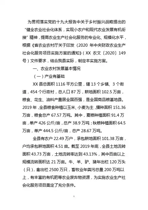 农业生产社会化服务项目组织实施方案
