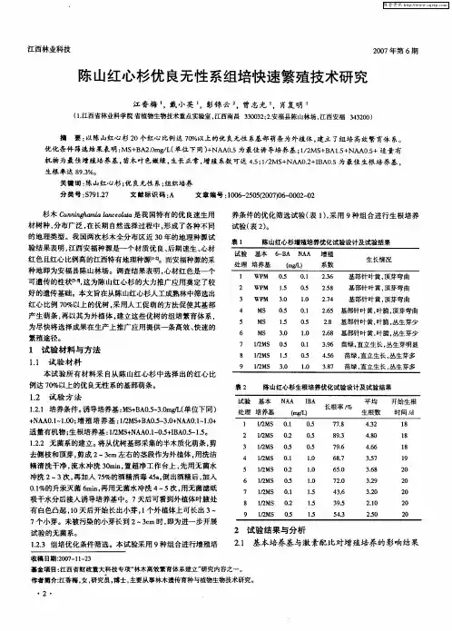 陈山红心杉优良无性系组培快速繁殖技术研究