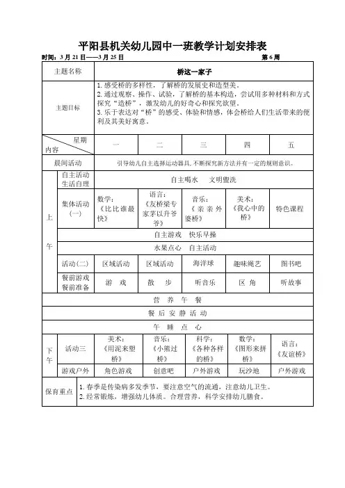 中班第6周周计划