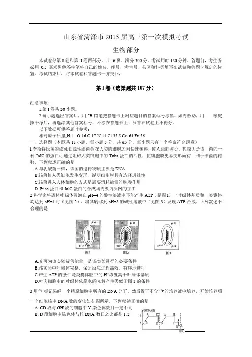 山东省菏泽市2015届高三第一次模拟考试理综试题