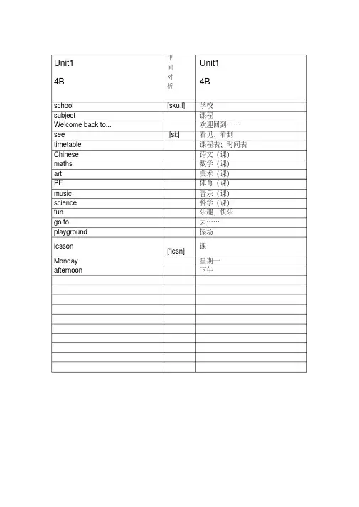 苏教译林版英语四年级下册单词默写版