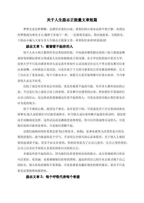 关于人生励志正能量文章短篇
