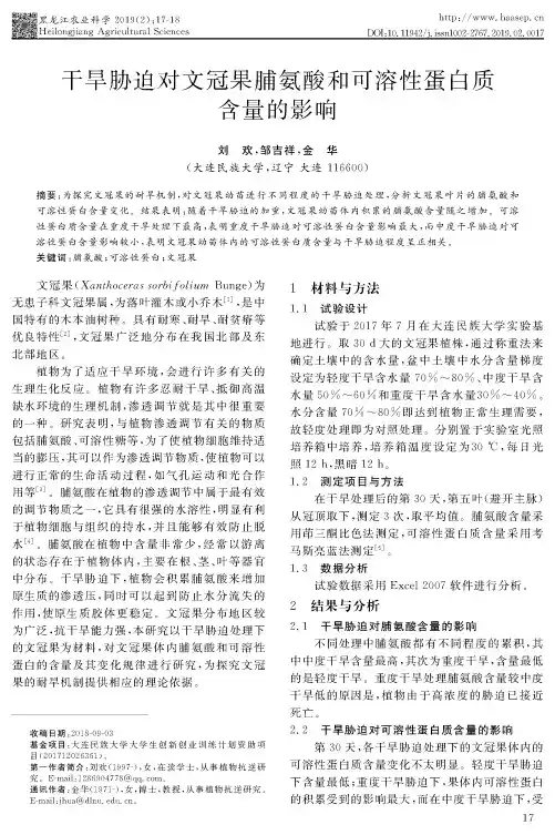 干旱胁迫对文冠果脯氨酸和可溶性蛋白质含量的影响