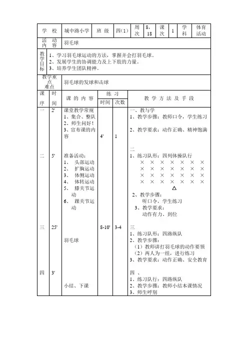 体育活动课教案