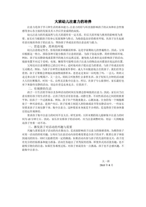 大班幼儿注意力培养