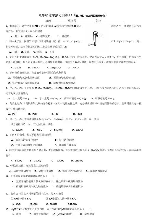 九年级化学强化训练19(酸、碱、盐之间的相互转化)