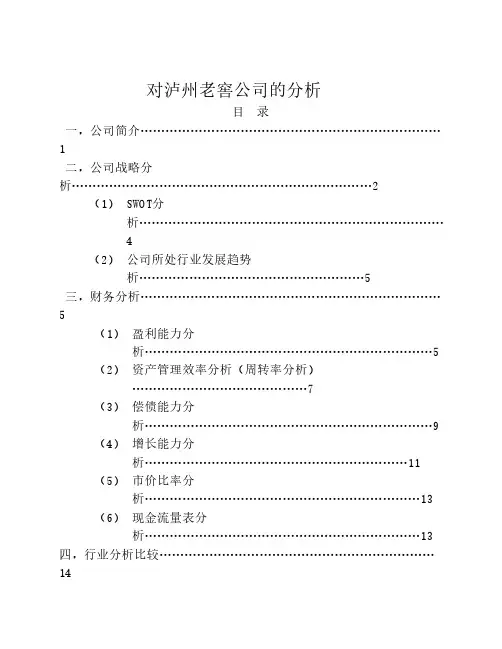 泸州老窖股份有限公司财务报表分析