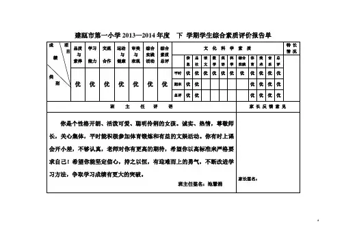 综合素质评价报告单A4