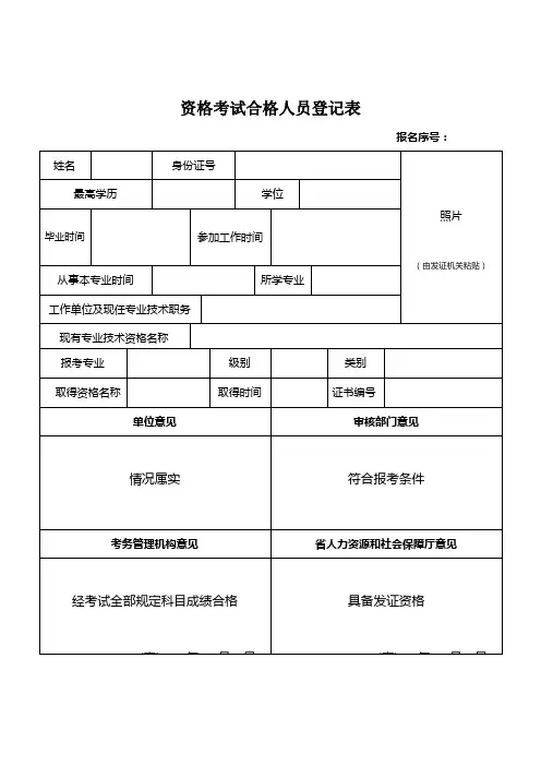 资格考试合格人员登记表 2