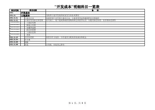 开发成本-明细科目一览表