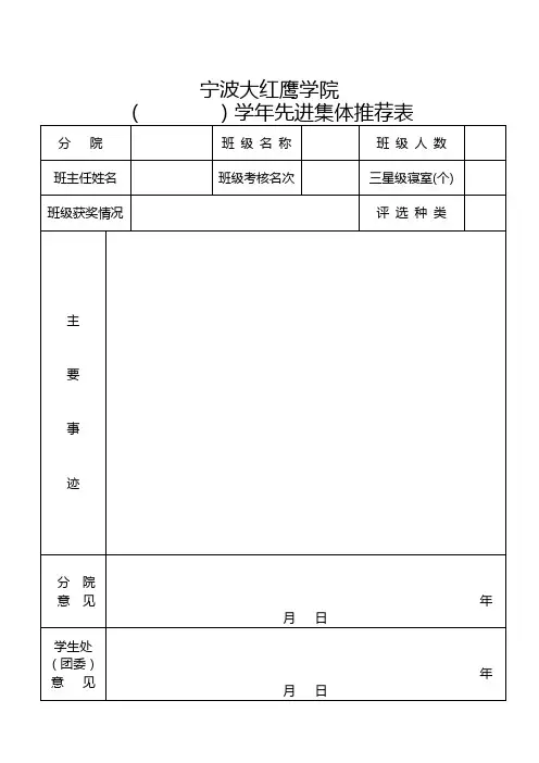 各类评优推荐表