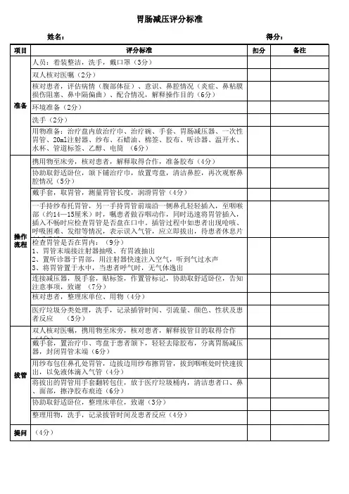 胃肠减压操作流程及评分标准