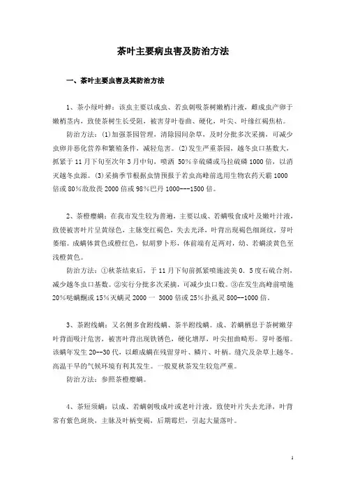茶叶主要病虫害及防治