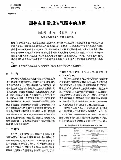 测井在非常规油气藏中的应用