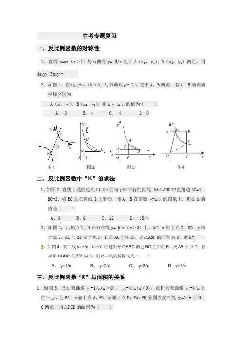 中考数学专题复习：反比例函数经典