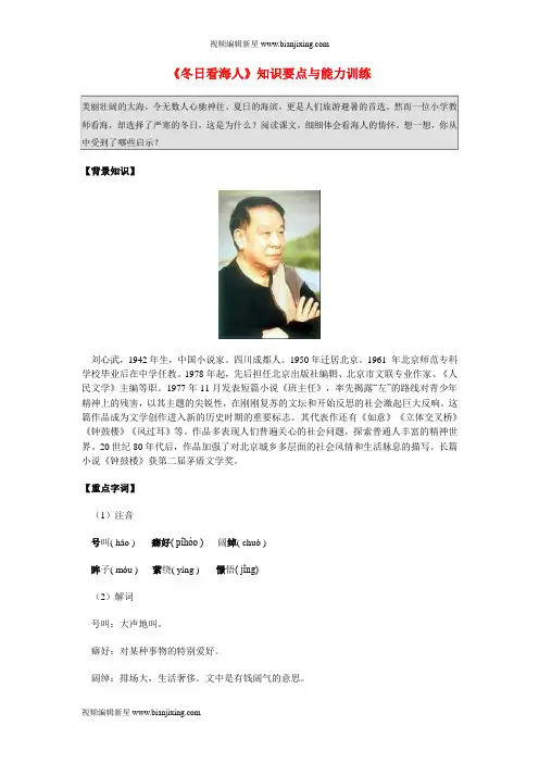 九年级语文《冬日看海人》知识要点与能力训练