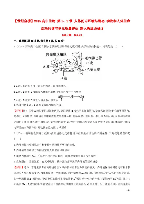 2015高中生物 第1、2章 人体的内环境与稳态 动物和人体.
