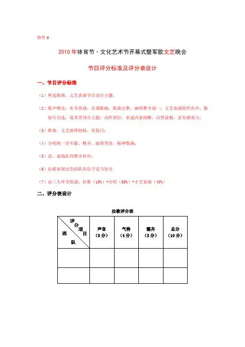 节目评分标准及评分表设计