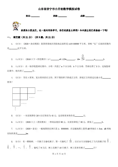 山东省济宁市小升初数学模拟试卷
