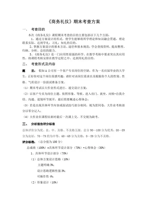 商务礼仪期末考查方案