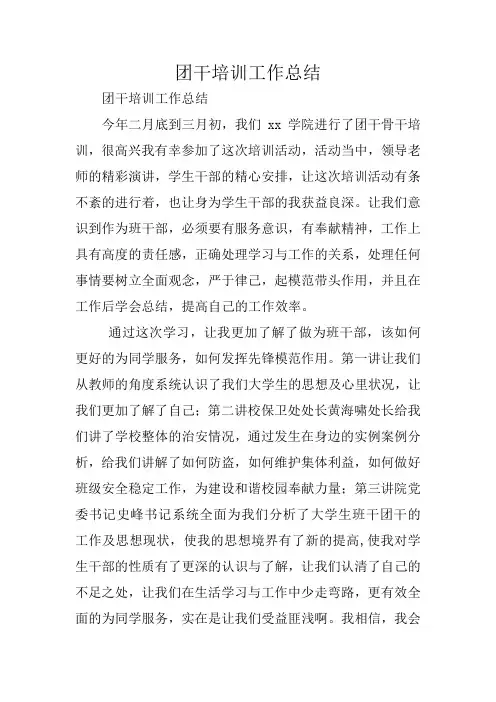 团干培训工作总结