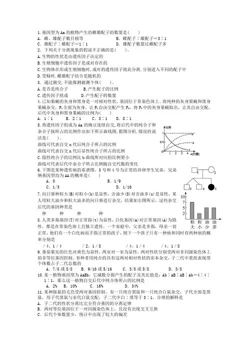 高一生物遗传规律练习题