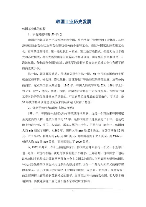 韩国工业历史发展