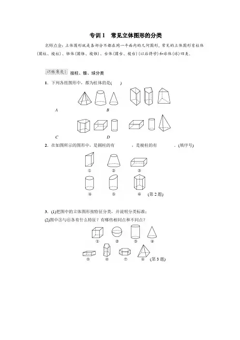 【北师大版】初一数学上册《专训1 常见立体图形的分类》