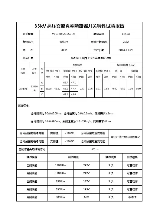 开关特性试验(35kV)