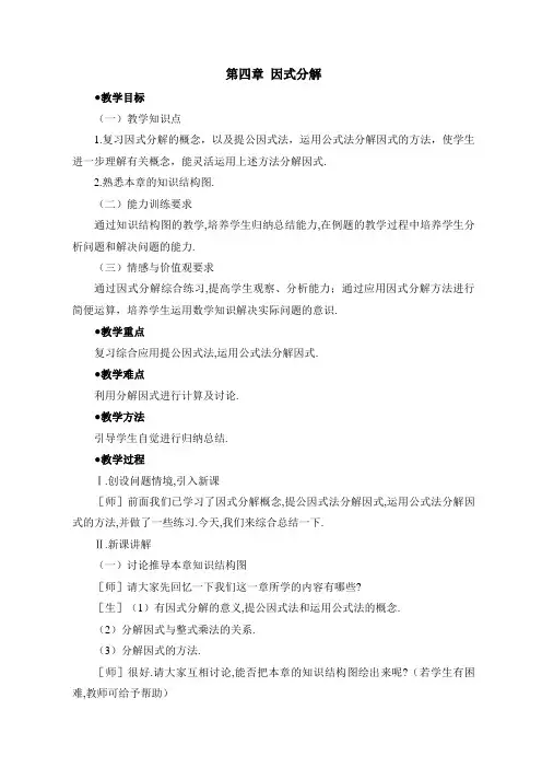 新北师大版八年级下册数学 《因式分解》复习教案