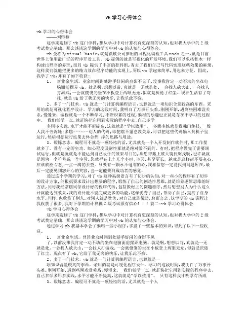 VB学习心得体会