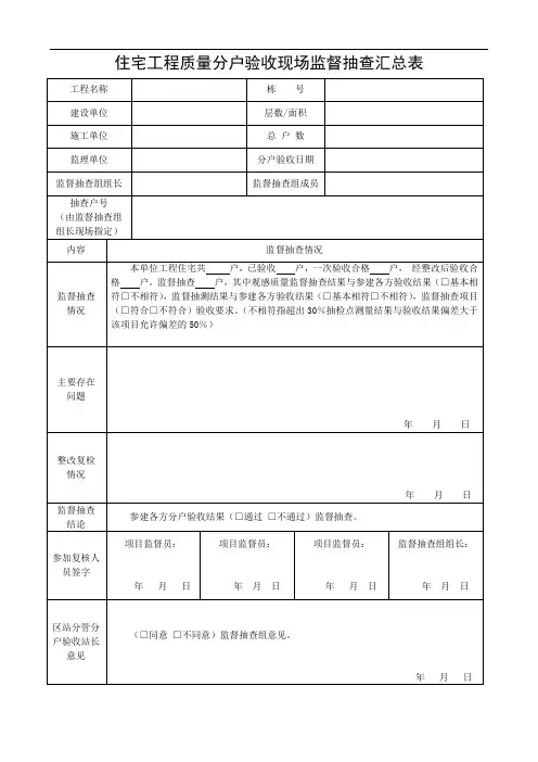 住宅工程质量分户验收现场监督抽查用表(监督复核用表)(新)2016