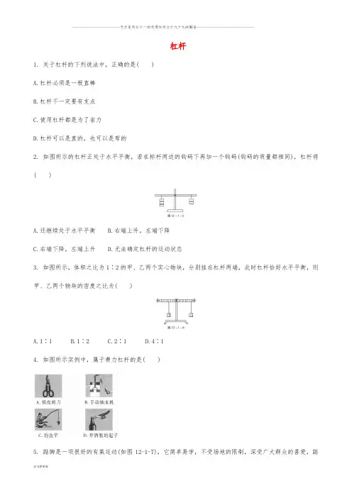 中考物理 杠杆专题复习练习题