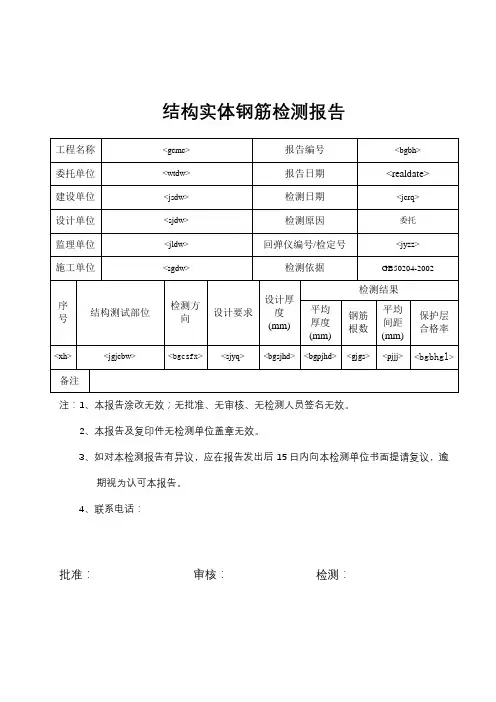 结构实体钢筋检测报告【模板】