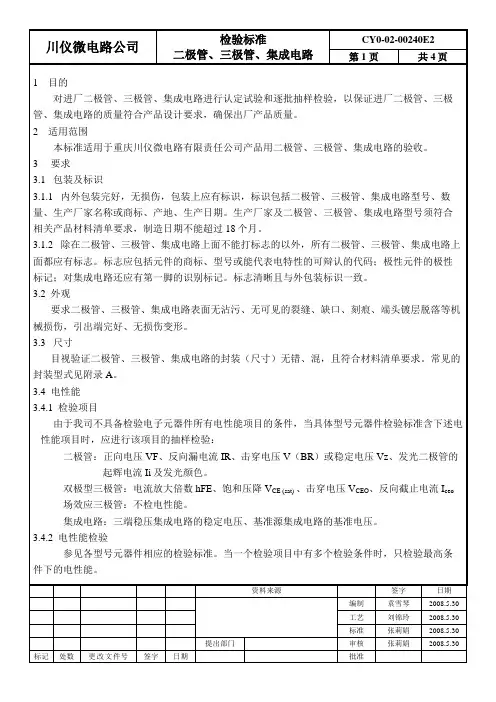 二三极管集成电路检验标准