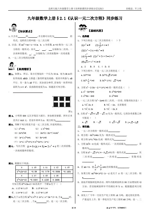 北师大版九年级数学上册第二章2.1《认识一元二次方程》名师同步讲练导学案