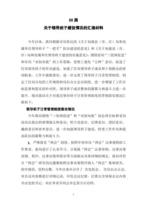 班子成员学习、建设汇报材料