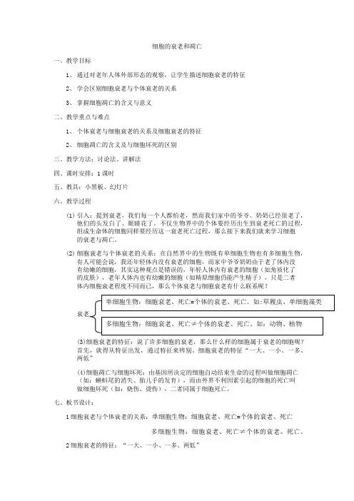 细胞的衰老和凋亡教案