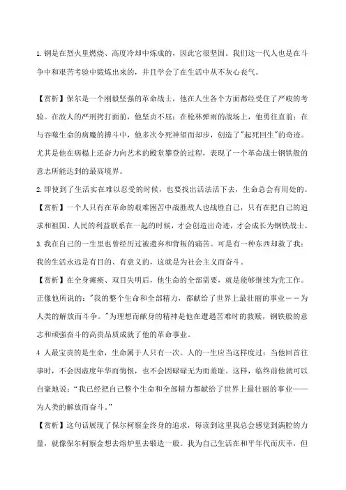钢铁是怎样炼成的好句赏析