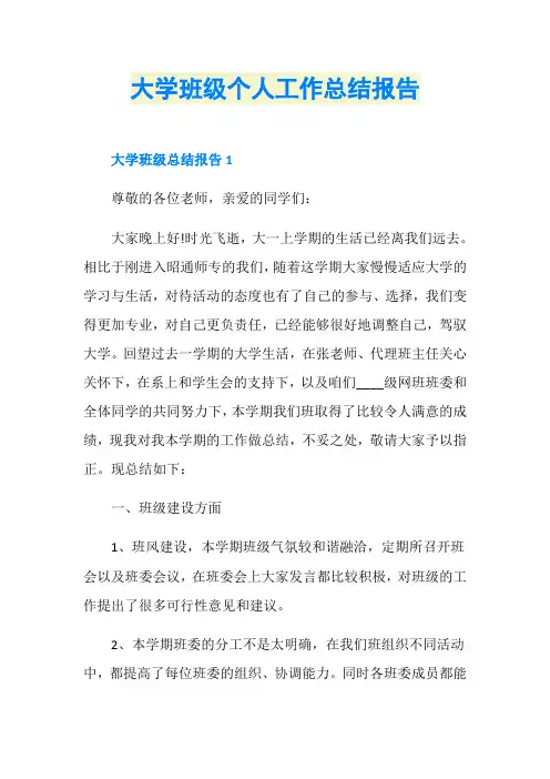 大学班级个人工作总结报告
