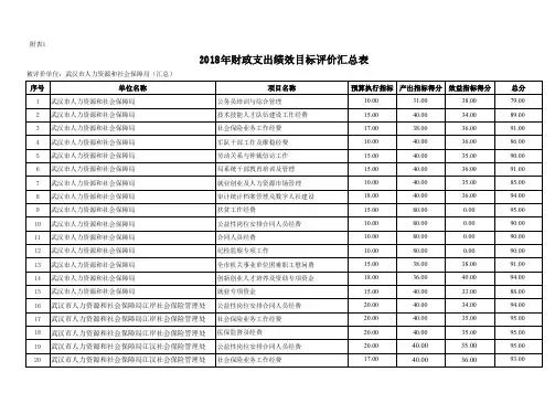 2018年财政支出绩效目标评价汇总表