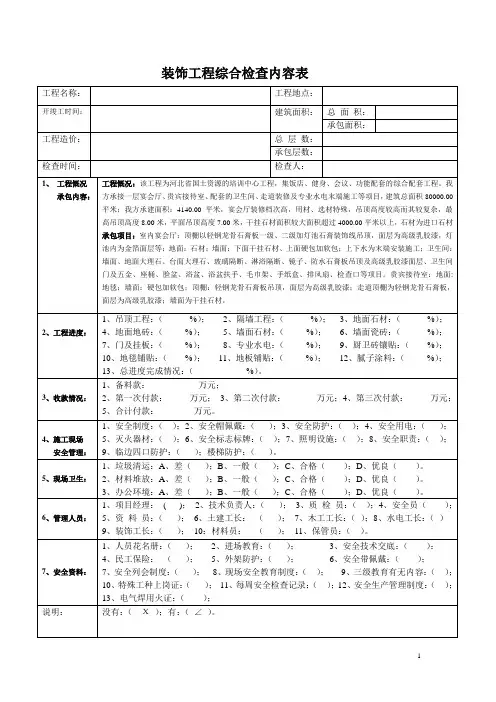 装饰工程综合检查内容表
