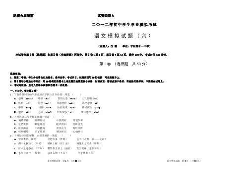 初中语文中考模拟试题6