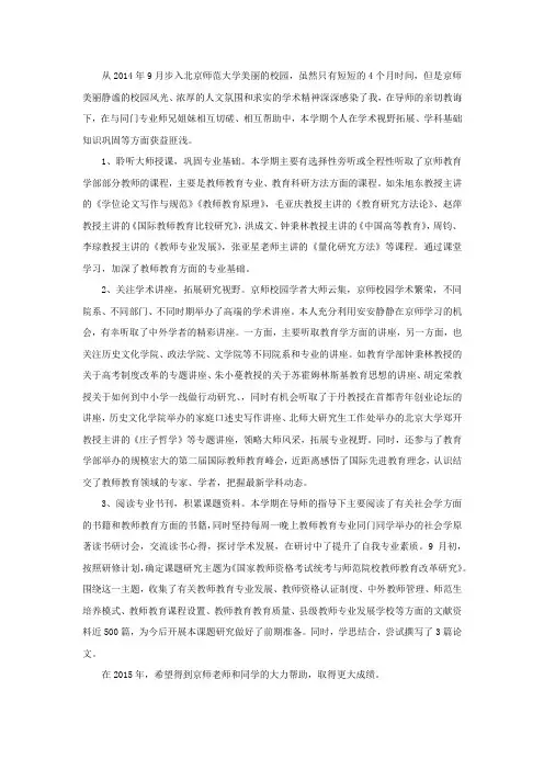 教育部青年骨干教师访学研修总结