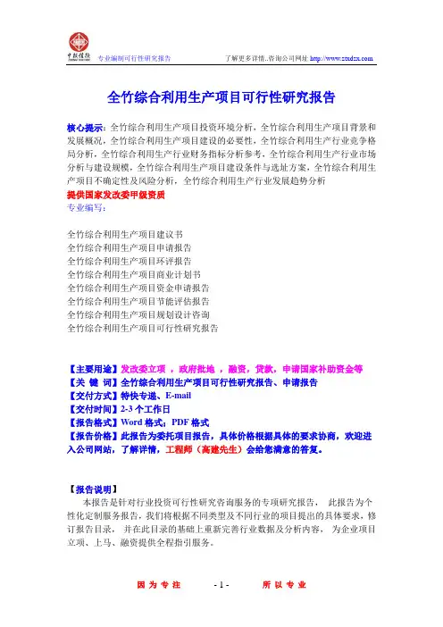 全竹综合利用生产项目可行性研究报告