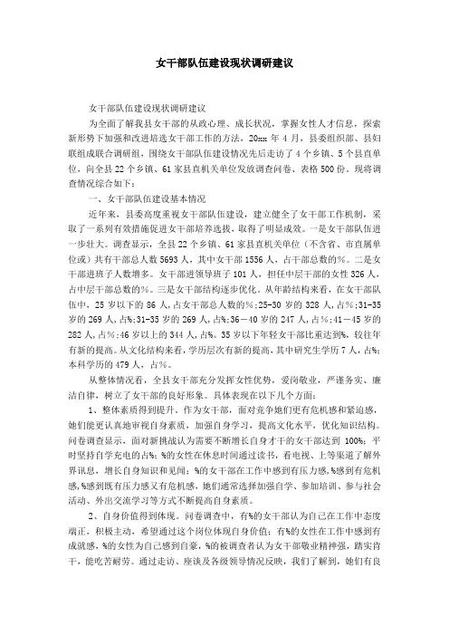 女干部队伍建设现状调研建议-精选模板