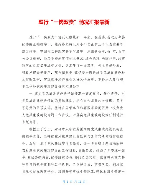 履行“一岗双责”情况汇报最新