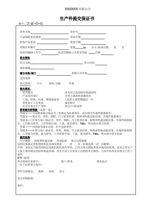 PPAP表格