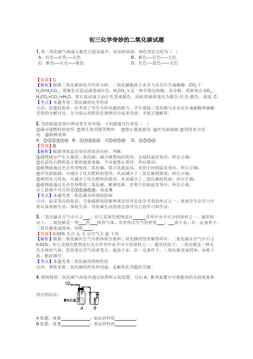 初三化学奇妙的二氧化碳试题
